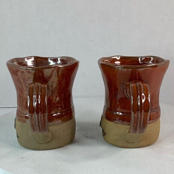 Takahashi Le Chef Pottery Chefs Hat Mug Hand Painted Stoneware Set of Two Brown - Picture 4 of 11